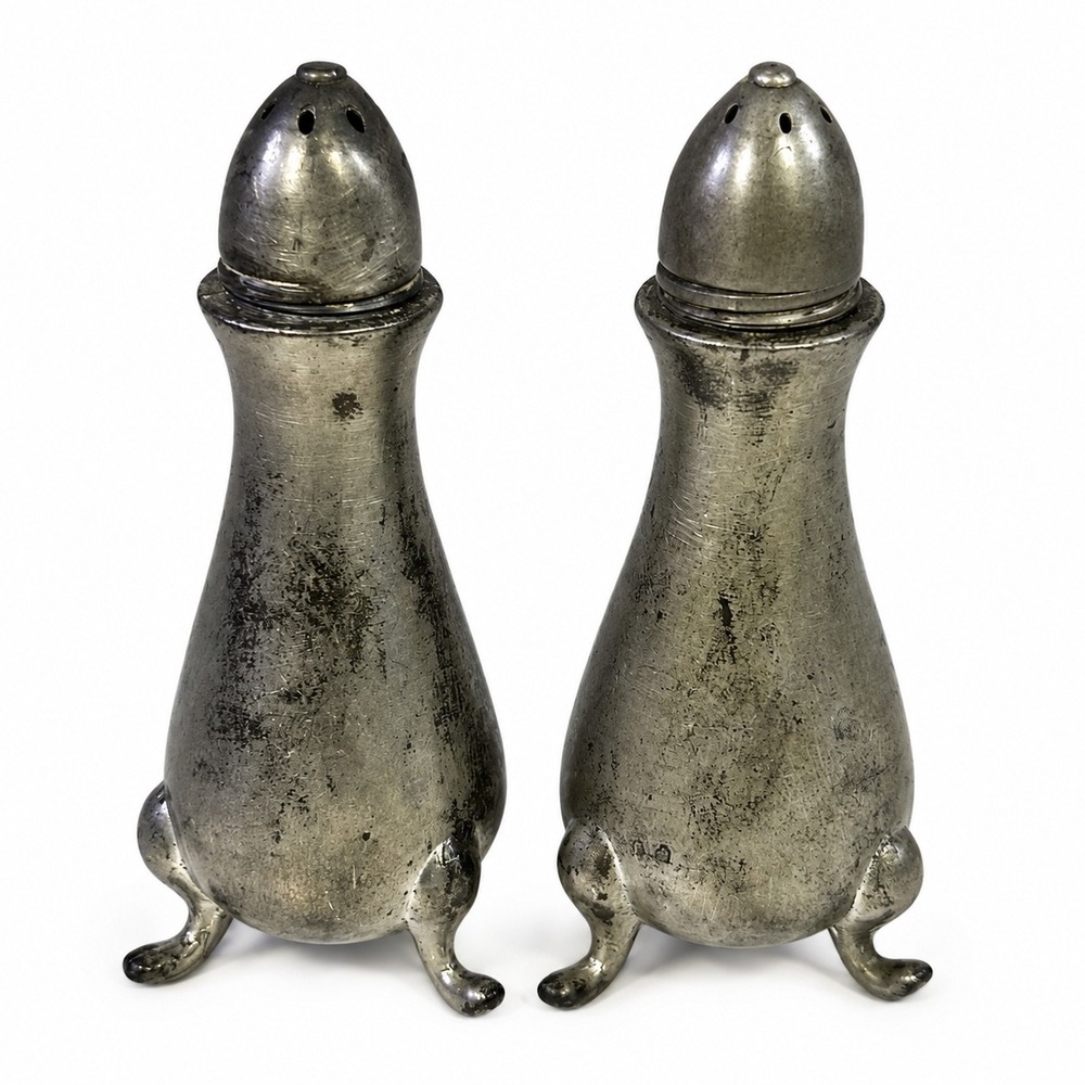 Vintage Pewter 1134 Salt and Pepper Shakers Tripod Footed Cabriole Legs Set of 2